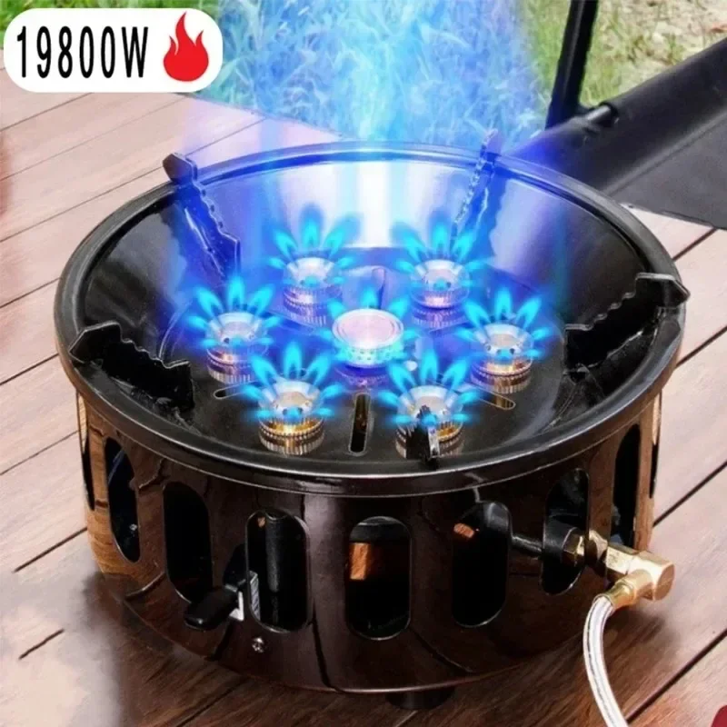 19800W 7-Core Camping Stove High-Power Strong Fire Portable Tourist Gas Burner Windproof Electronic Ignition Camping Equipment - Image 4
