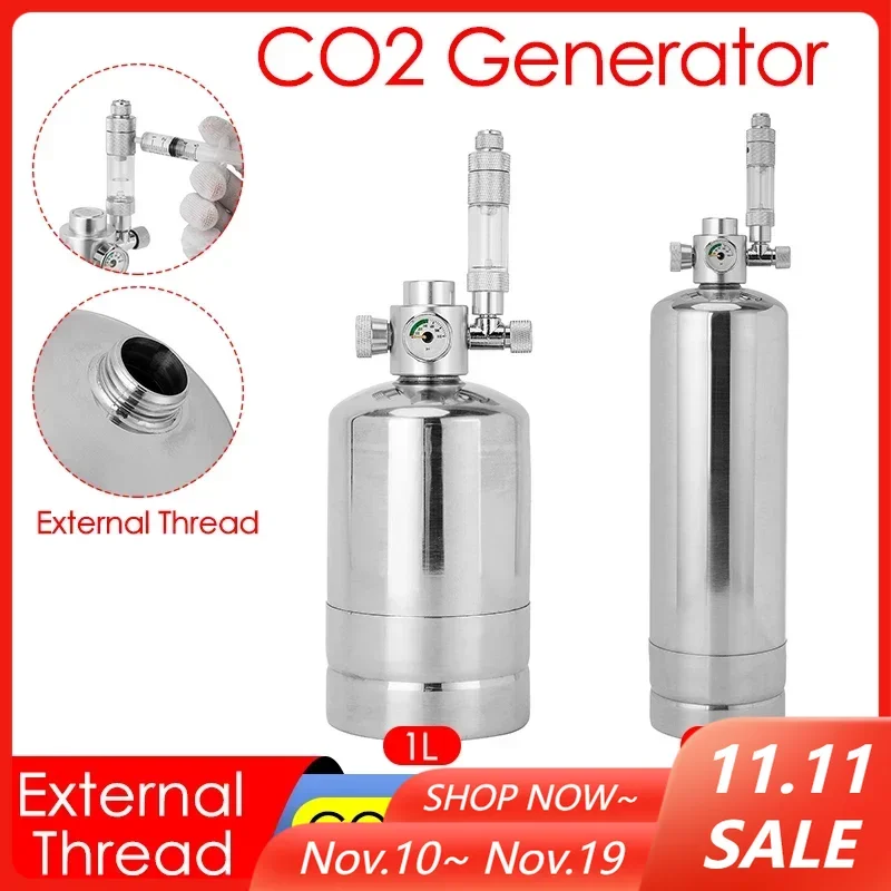 1L/2L Aquarium CO2 Generator System Kit Fish Tank Aquatic Plant Carbon Dioxide Reactor System External Thread Steel Cylinder
