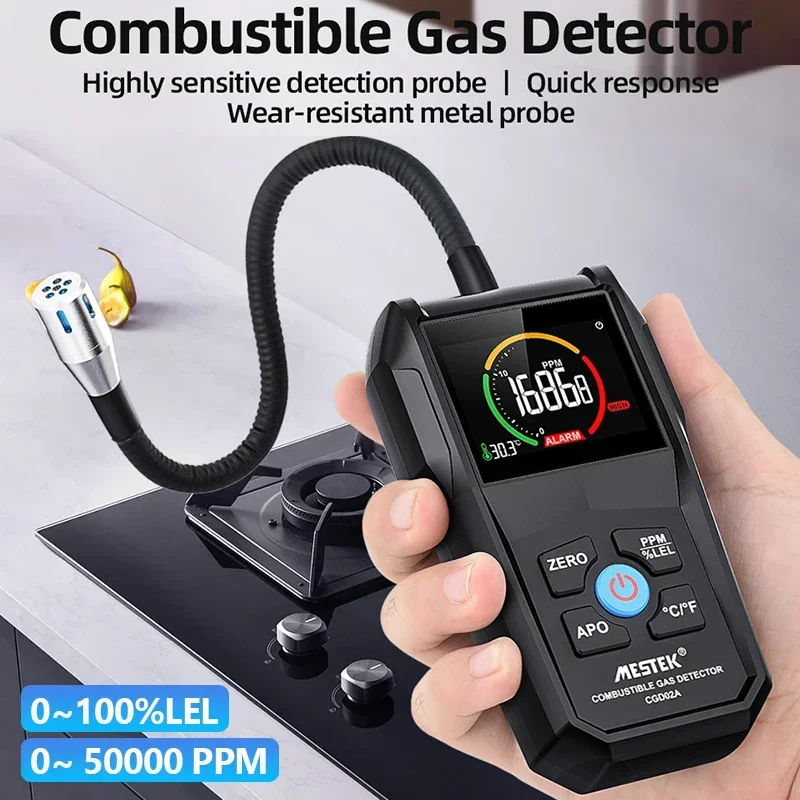Gas Leak Detector Analyzer Methane Flammable 50000 PPM 100% LEL Combustible Natural Tester LCD Screen Sound and Light Alarm - Image 2