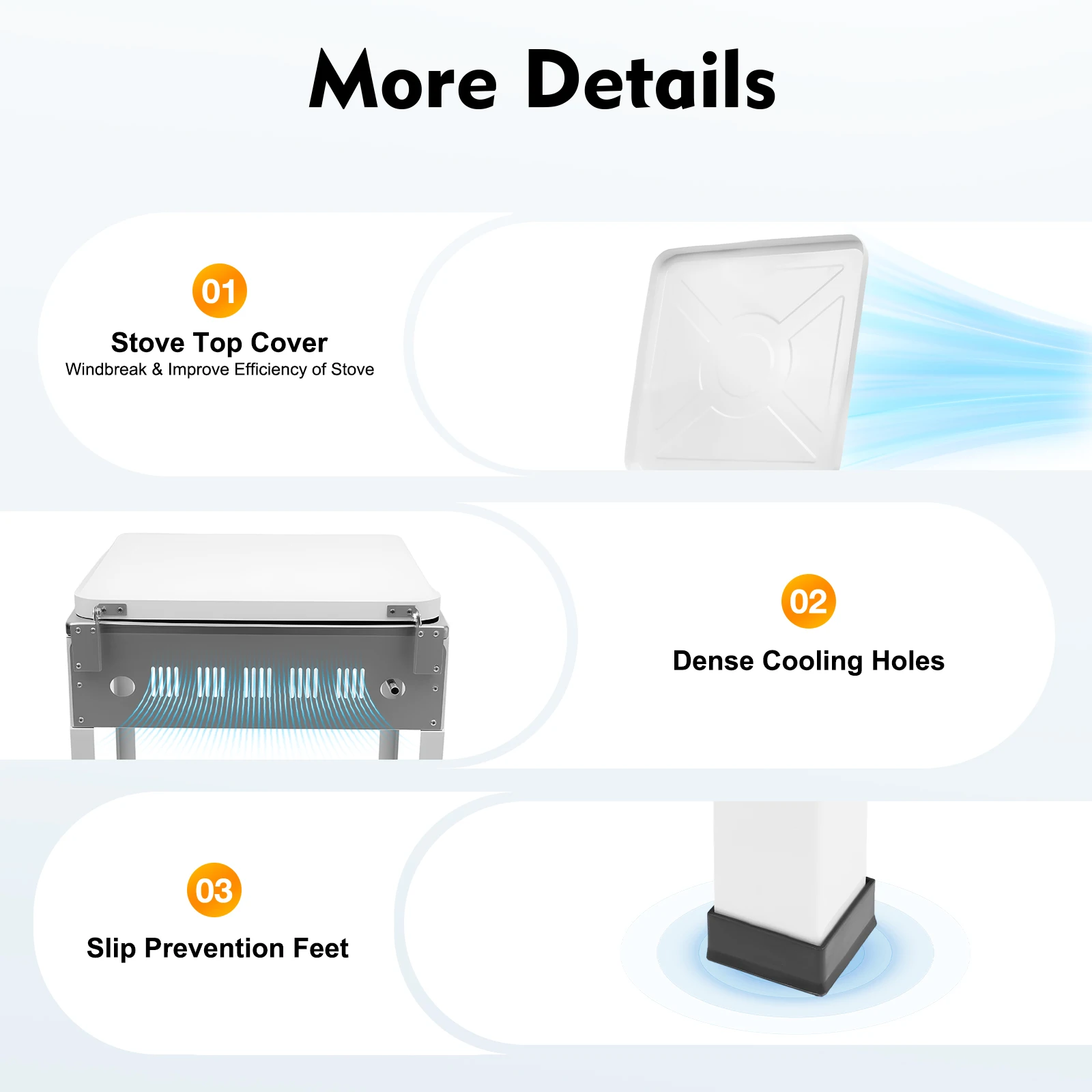 4 Burner Gas Stove Portable Outdoor Stove W/ Wind Blocking Cover Ng/Lpg Gas Stove White with 2 Storage Shelves 19.3*19.3*31.1in - Image 5