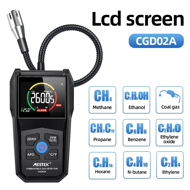 Gas Leak Detector Analyzer Methane Flammable 50000 PPM 100% LEL Combustible Natural Tester LCD Screen Sound and Light Alarm - Image 4