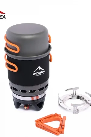 Widesea Camping Cooking System with Heat Exchanger Outdoor Gas Burner Stove Tourist Pot Set Cup Tableware Cookware Tourism Hike