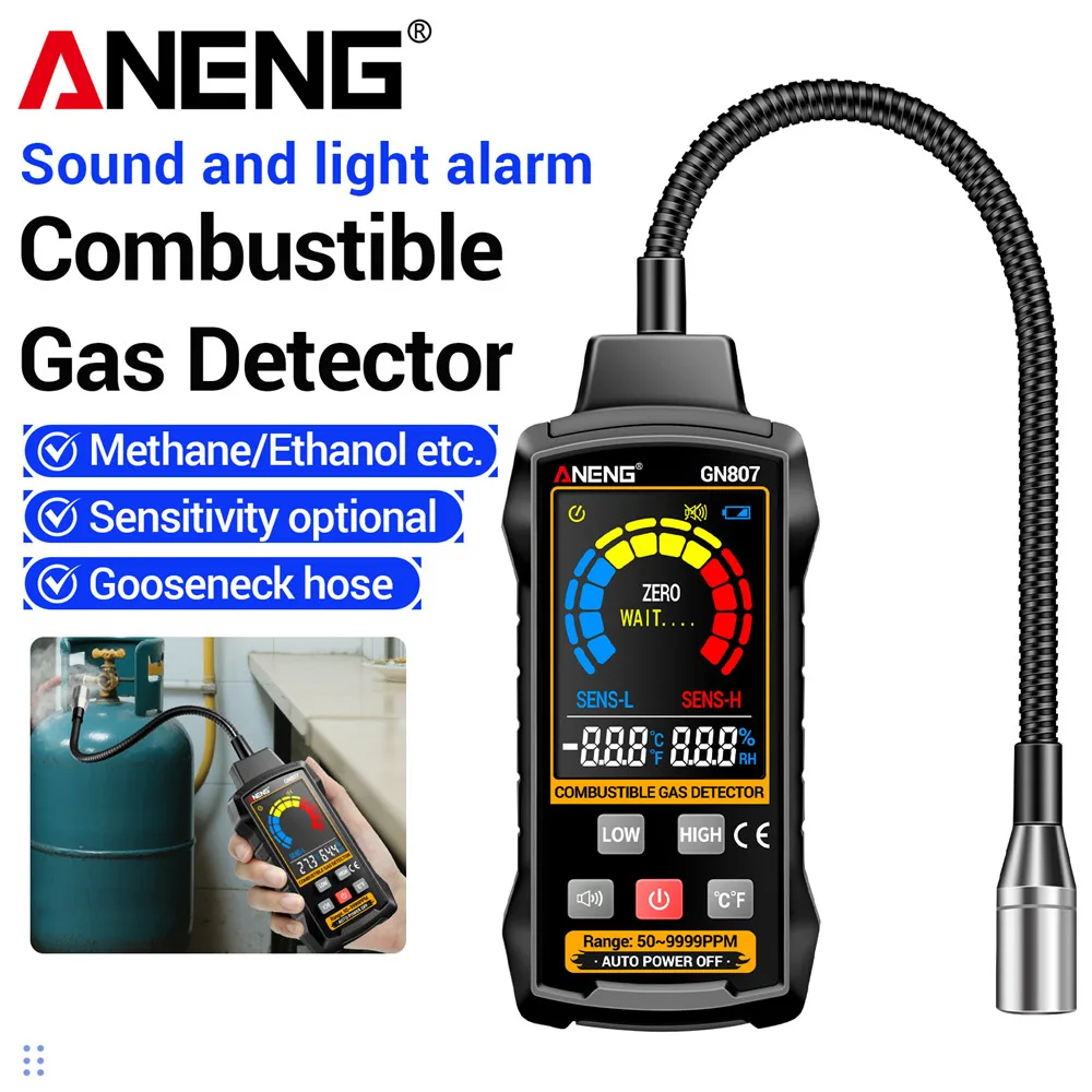 Gas Leak Detector Combustible 50~10000PPM Methane Detection Detector Co2 Alcohol LPG Methane Digital Tester Tools ANENG GN807