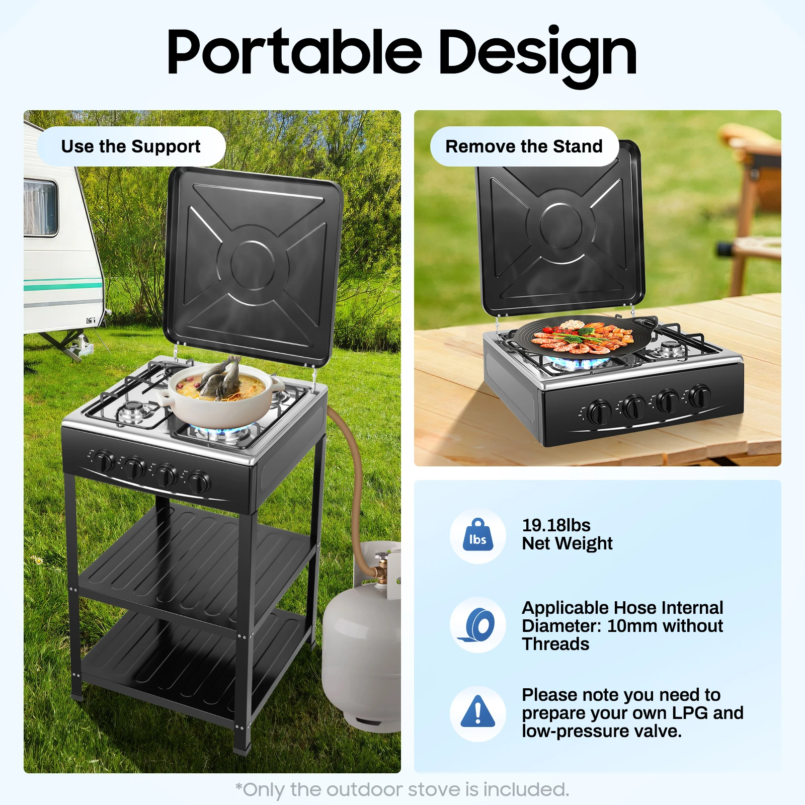 4 Burners Gas Stove Propane Removable Smokeless Barbecue Grill Portable BBQ Grill w/Movable Storage Bracket - Image 3