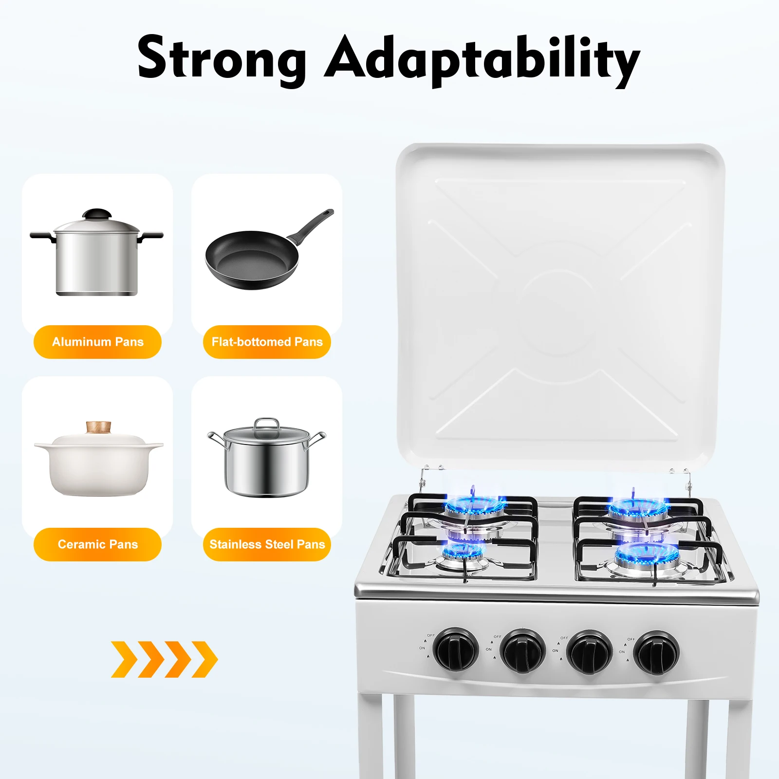 4 Burner Gas Stove Portable Outdoor Stove W/ Wind Blocking Cover Ng/Lpg Gas Stove White with 2 Storage Shelves 19.3*19.3*31.1in - Image 3