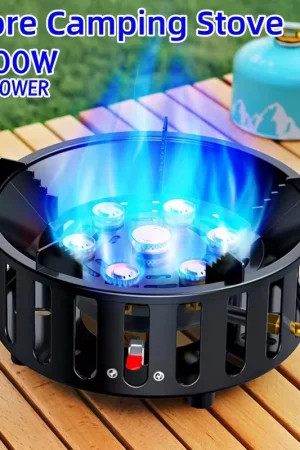 21000W 7-Core Camping Stove High-Power Strong Fire Portable Tourist Gas Burner Windproof Electronic Ignition Camping Equipment