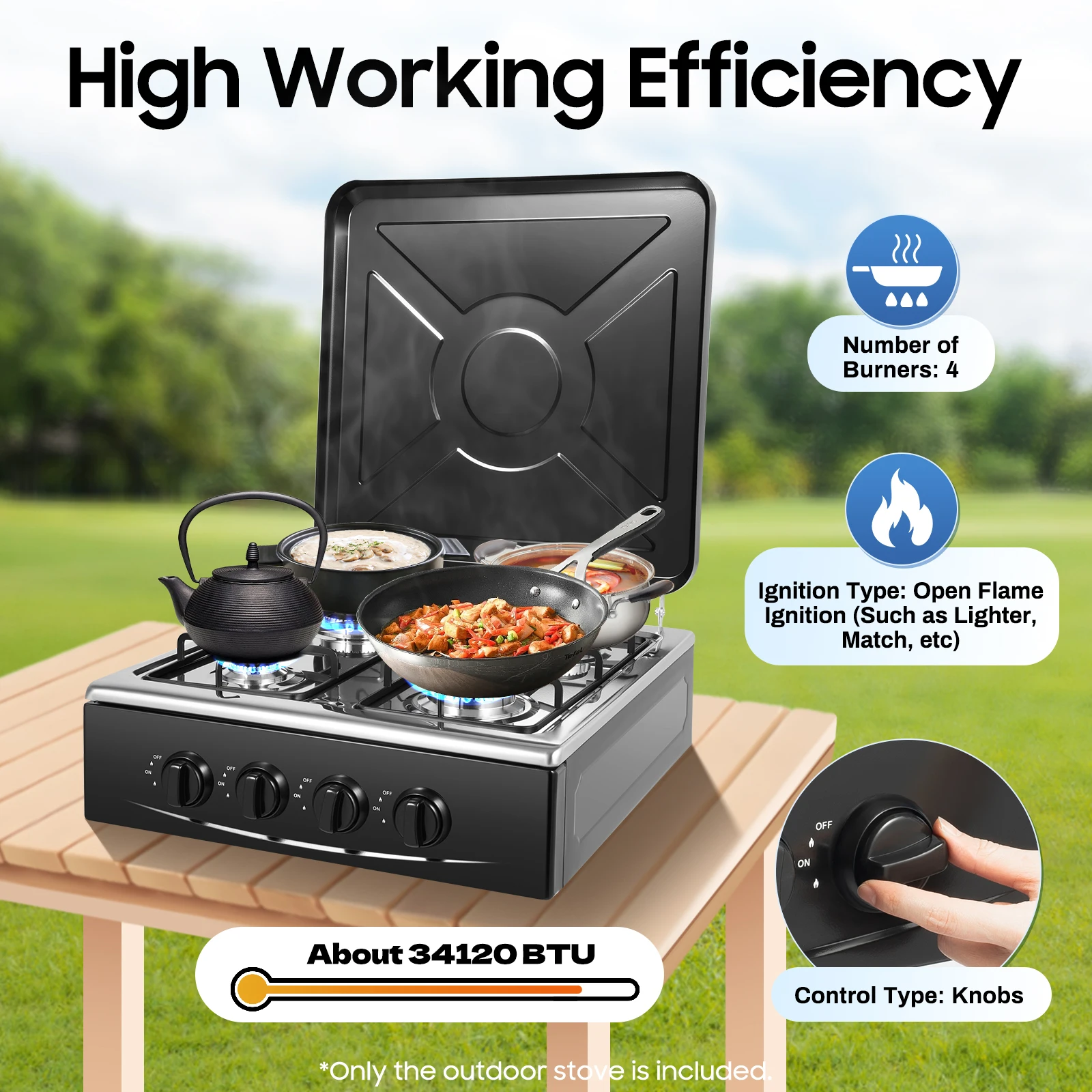 4 Burners Gas Stove Propane Removable Smokeless Barbecue Grill Portable BBQ Grill w/Movable Storage Bracket - Image 2