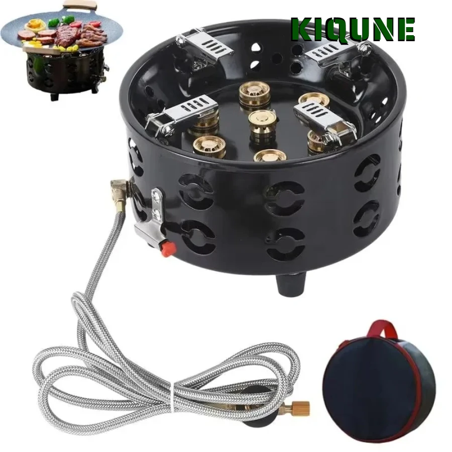 19800W 7-Core Camping Stove High-Power Strong Fire Portable Tourist Gas Burner Windproof Electronic Ignition Camping Equipment