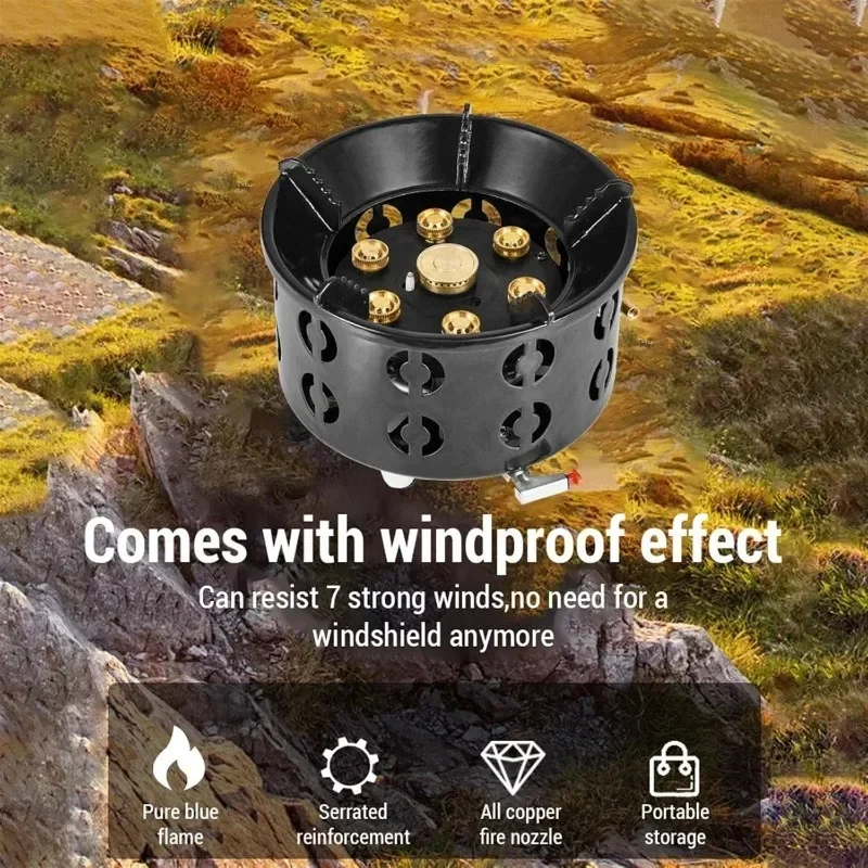 19800W 7-Core Camping Stove High-Power Strong Fire Portable Tourist Gas Burner Windproof Electronic Ignition Camping Equipment - Image 6
