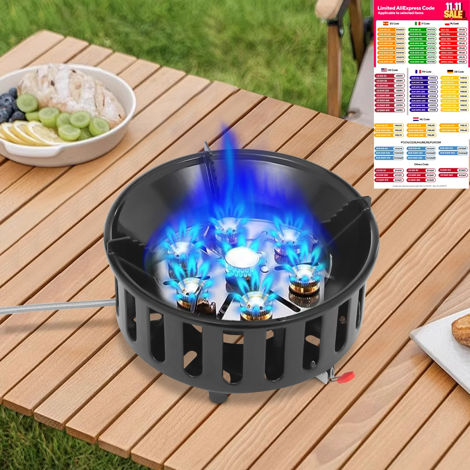 Camping Stove Outdoor Burner Portable Stove with 3 Adapters Gas Stove matching storage bag for frying steaming boiling picnic