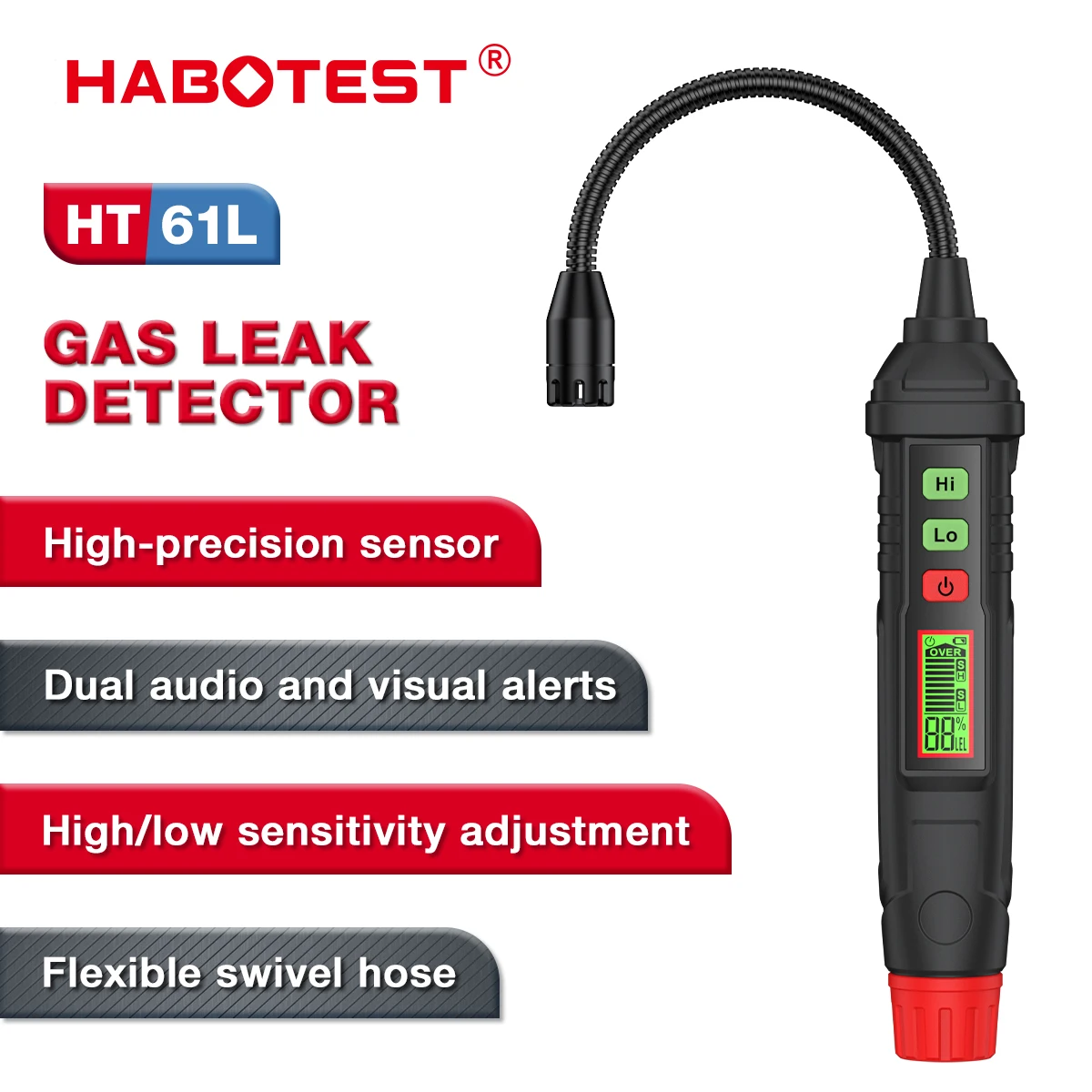 Habotest HT61L Gas leakage Detector With Digital Display Multi functional Sound Alarm High-precision Sensor Gas leakage Detector