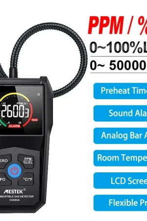 Gas Leak Detector Analyzer Methane Flammable 50000 PPM 100% LEL Combustible Natural Tester LCD Screen Sound and Light Alarm