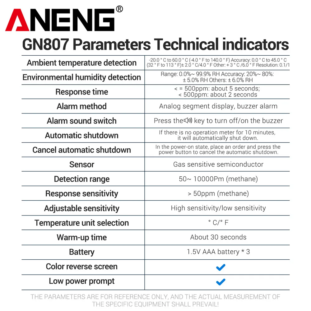 Gas Leak Detector Combustible 50~10000PPM Methane Detection Detector Co2 Alcohol LPG Methane Digital Tester Tools ANENG GN807 - Image 6