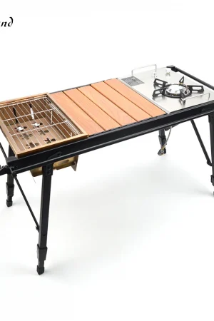 Camping Folding Removable IGT Wood Table Gas Stove Portable lightweight Camp BBQ Grill Table Outdoor Picnic Fishing table