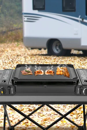 Double Head Barbecue Gas stove with Baking Tray Home Application Home Outdoor